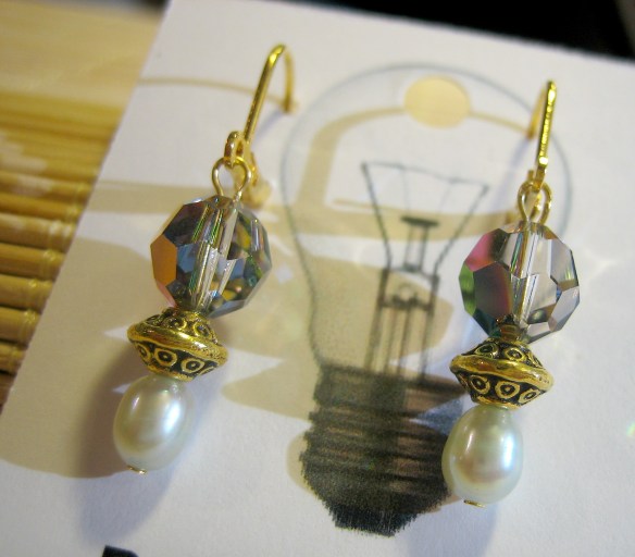 Swarovski crystal and freshwater pearl earrings with 18K gold plated earwires